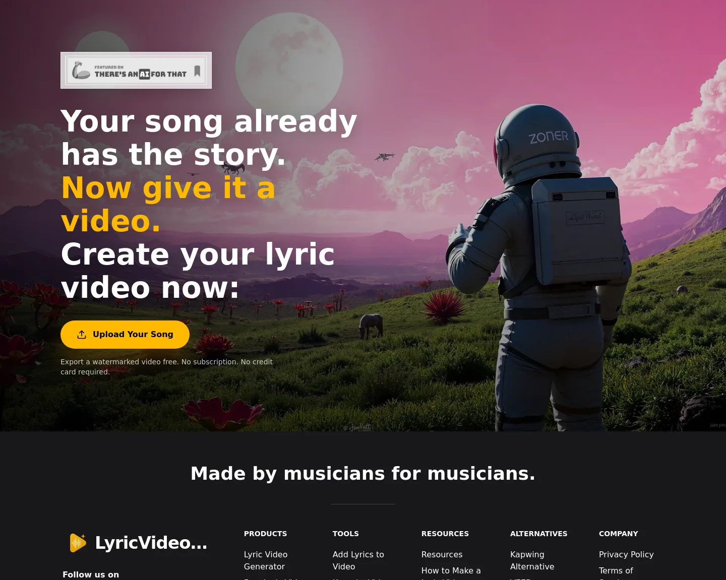 lyricvideomaker.app Features section