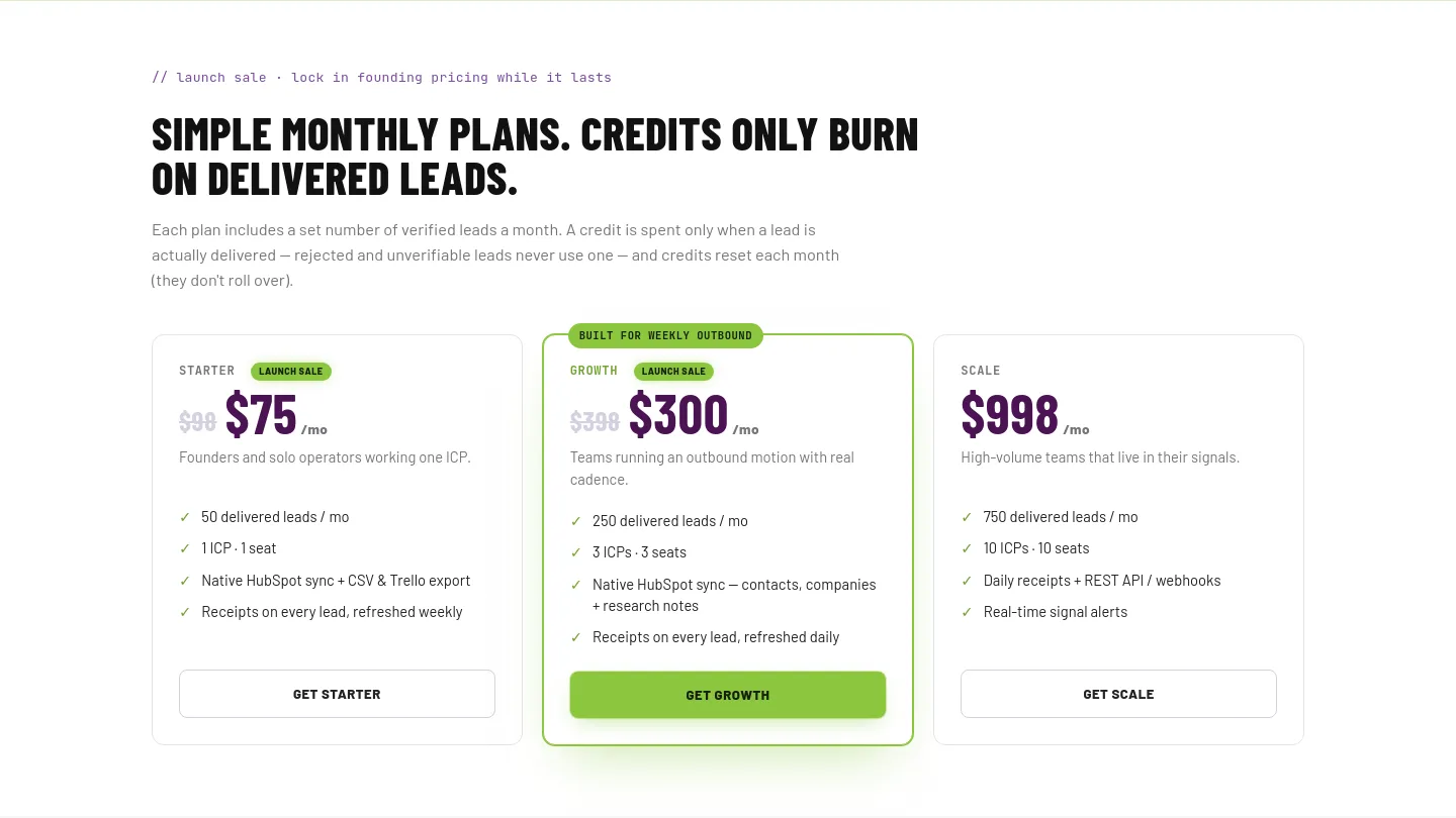 madleadz.com Pricing section