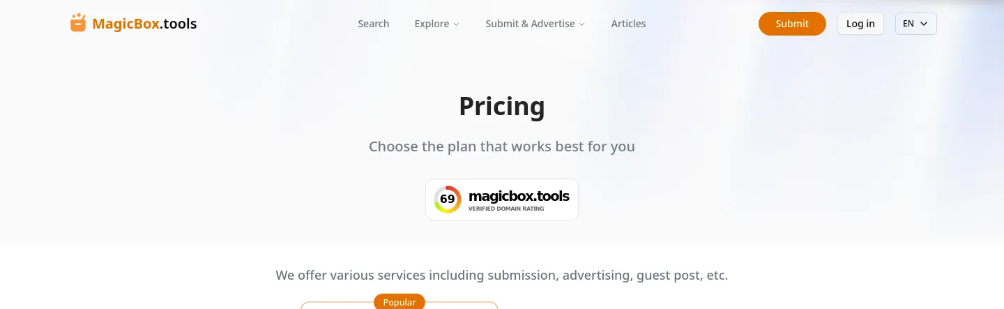 magicbox.tools Hero section
