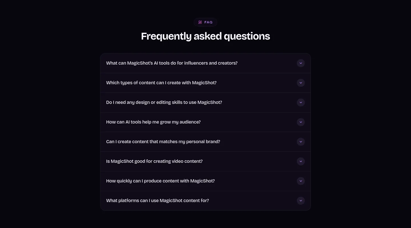 magicshot.ai — a real FAQ section