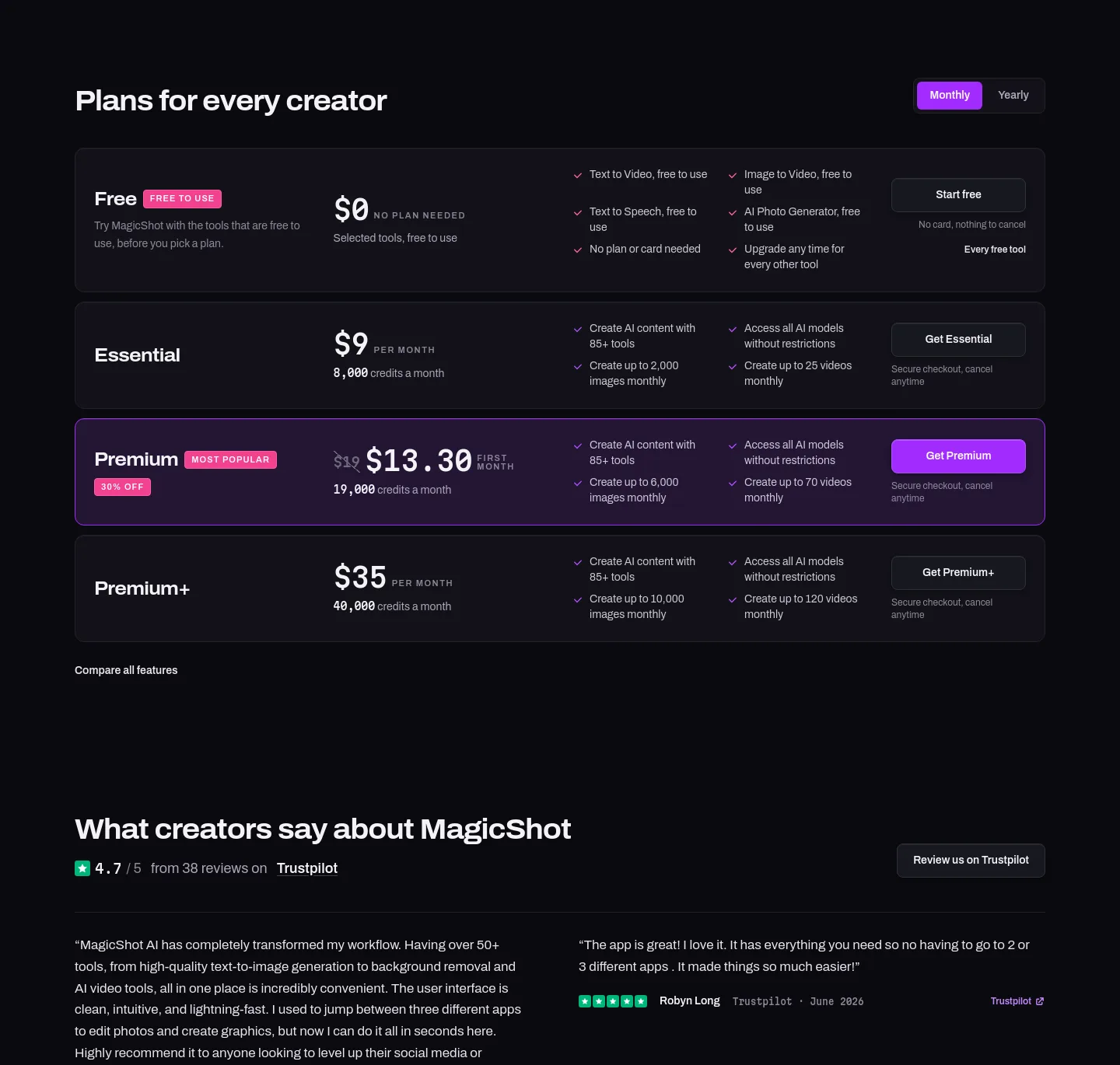 magicshot.ai — Pricing
