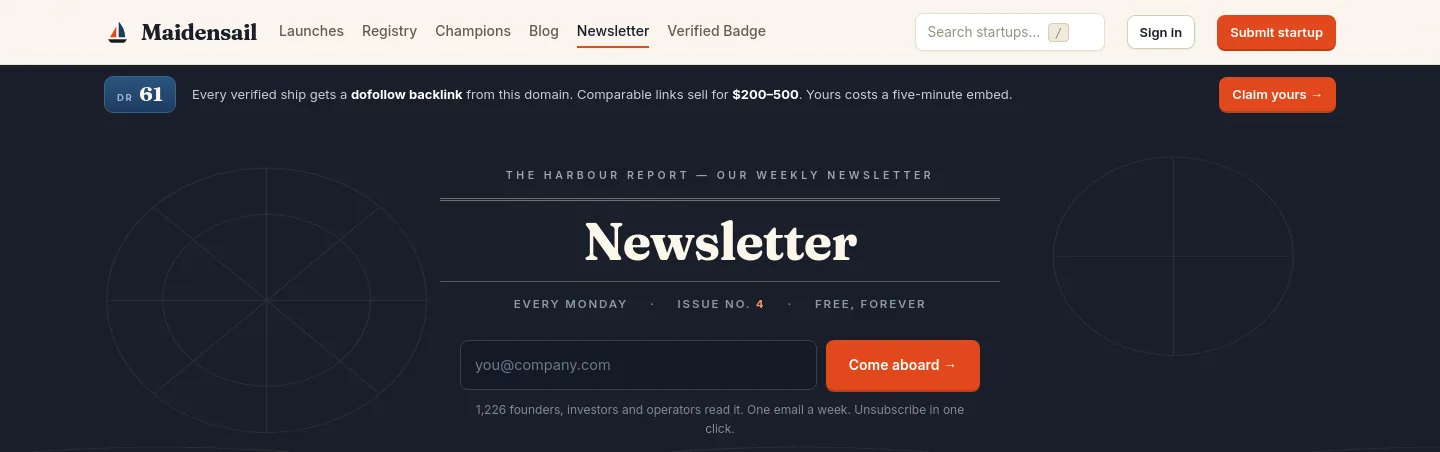 maidensail.com — a measured funnel
