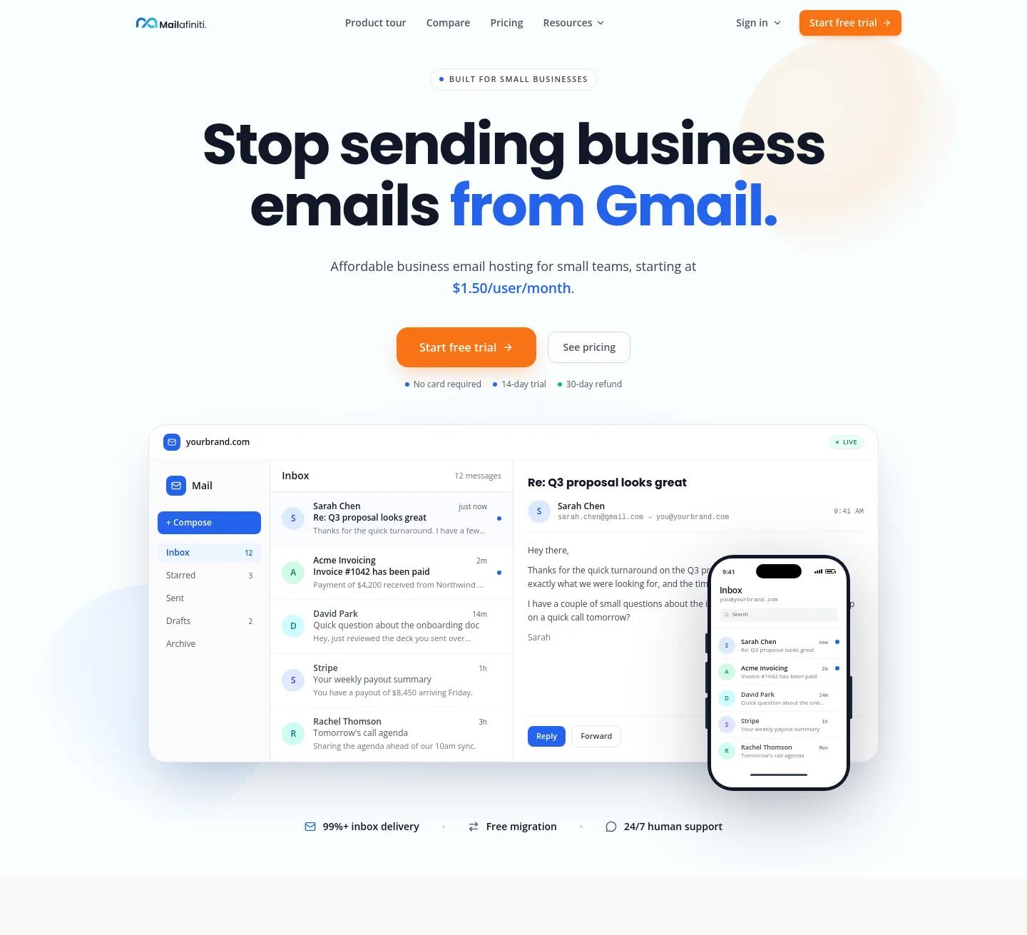mailafiniti.com Hero section
