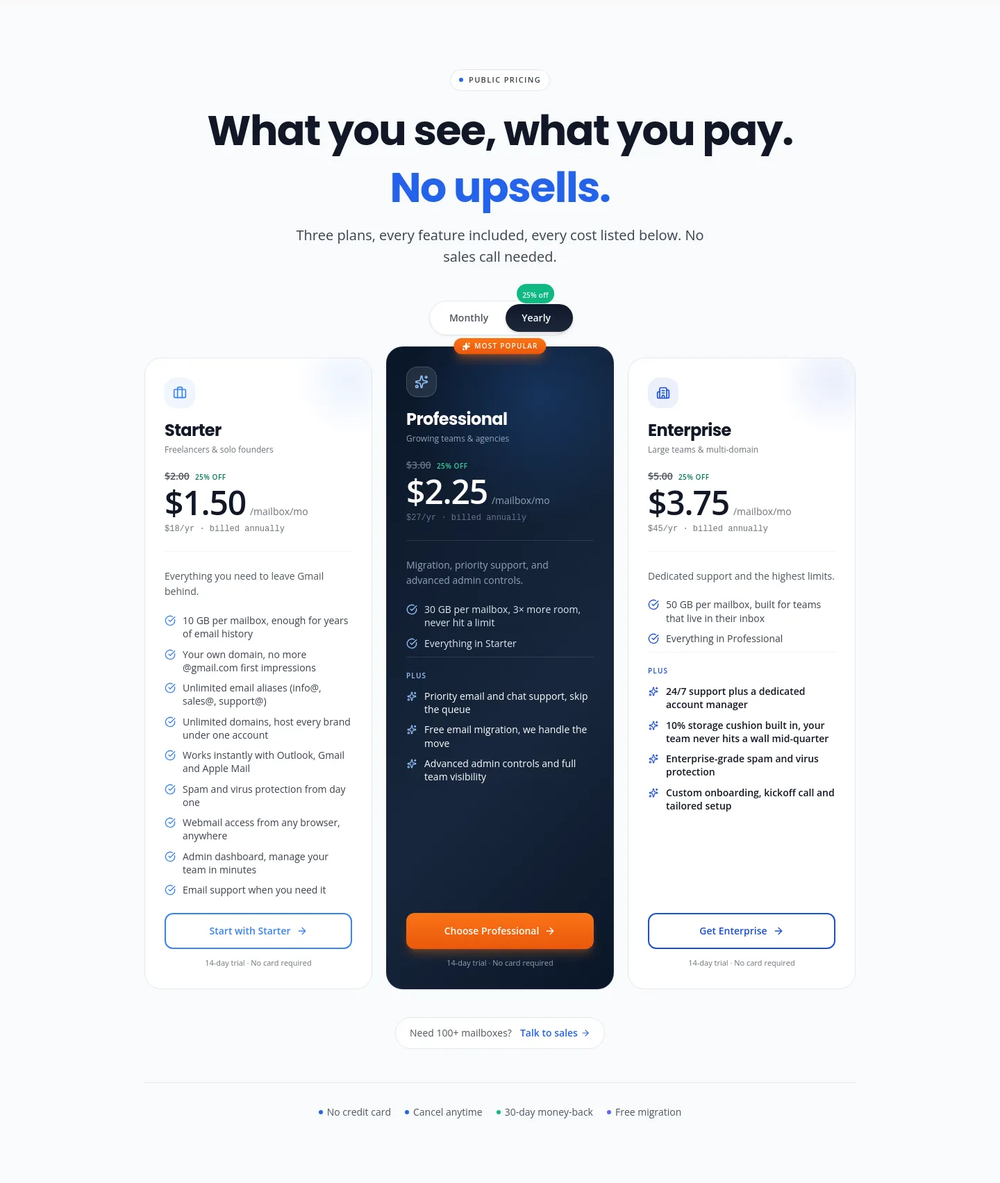 mailafiniti.com Pricing section