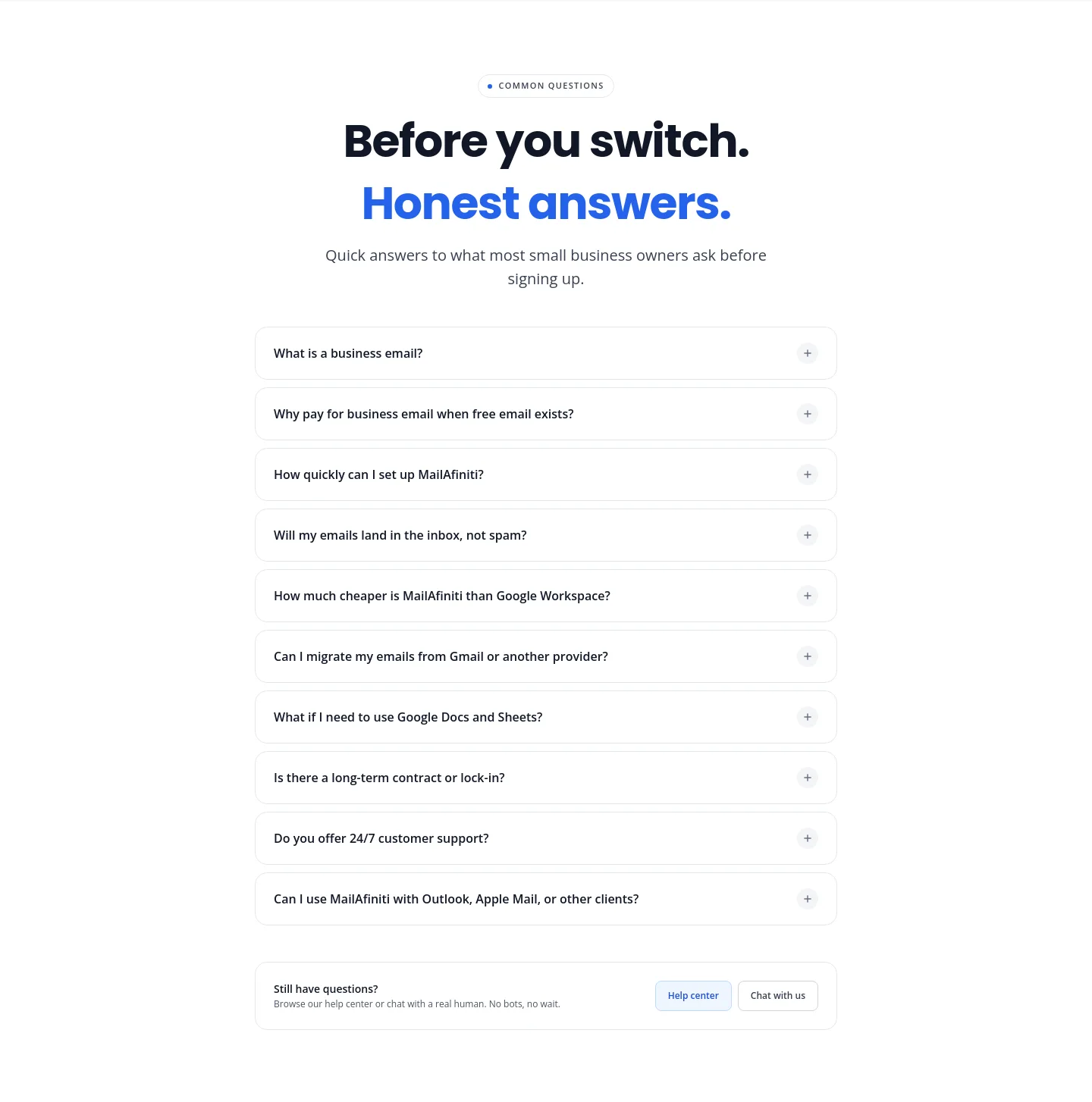 mailafiniti.com — FAQ