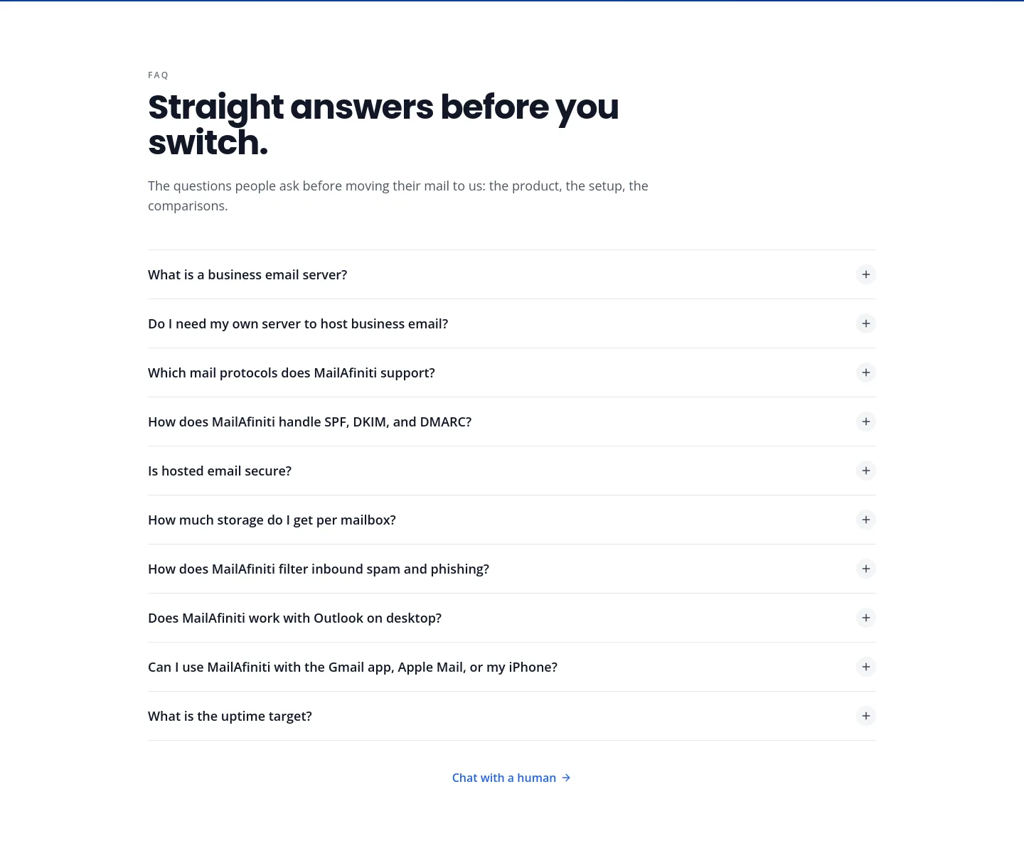 mailafiniti.com FAQ section