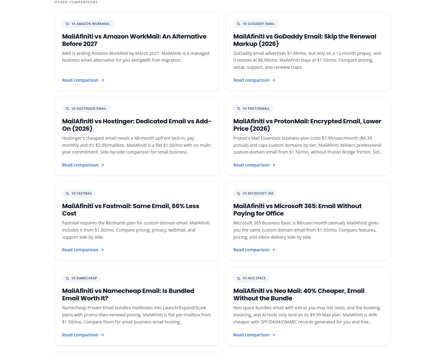 mailafiniti.com Pricing section