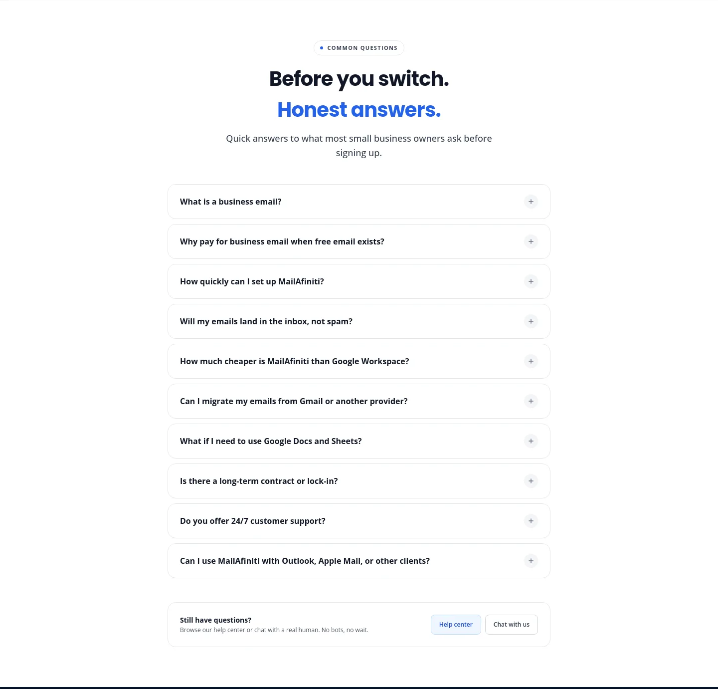 mailafiniti.com — FAQ