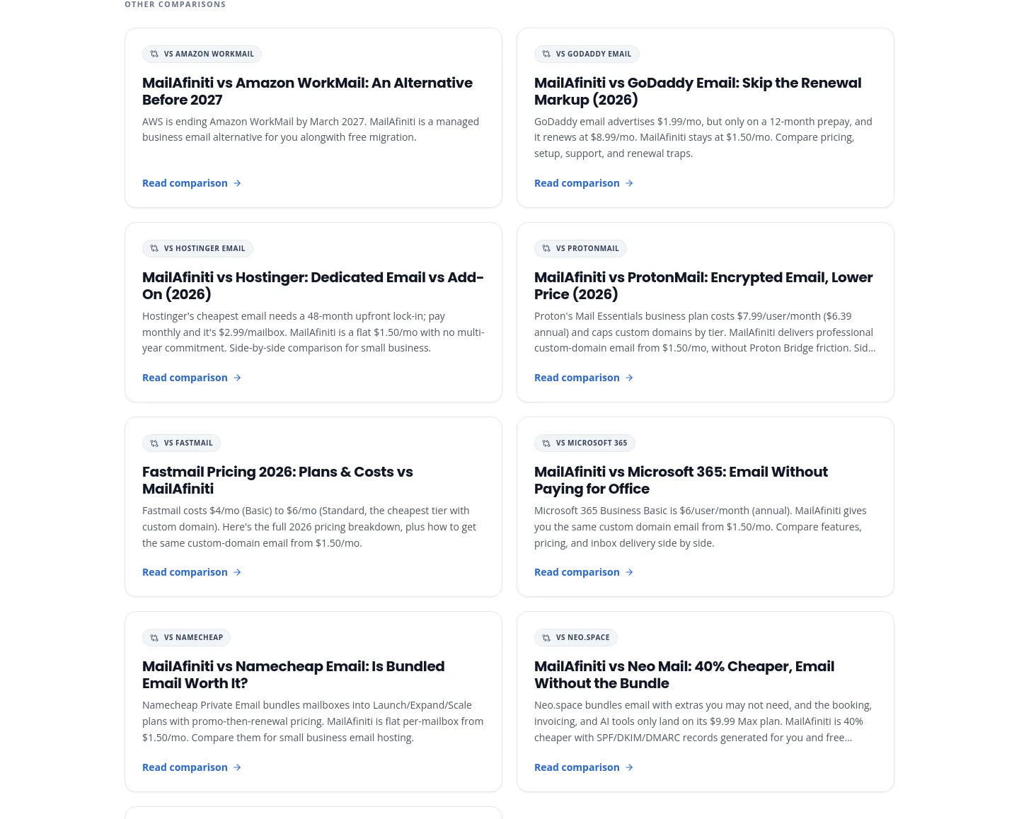 mailafiniti.com — a real Pricing section