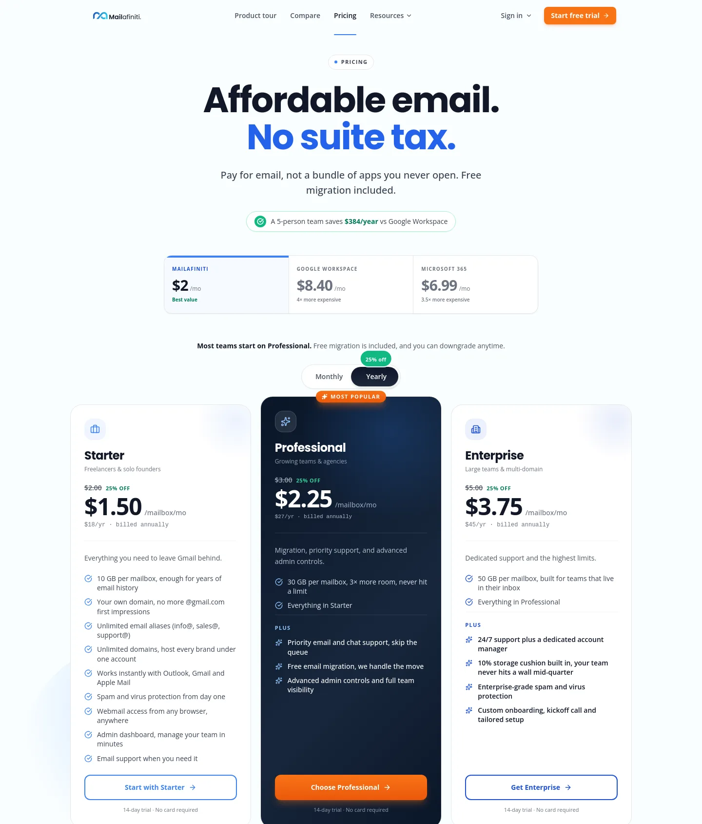 mailafiniti.com — a real Hero section