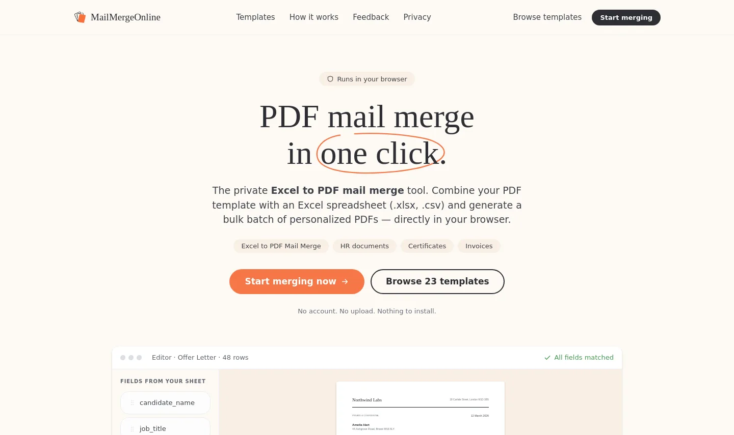 mailmergeonline.com — a measured funnel