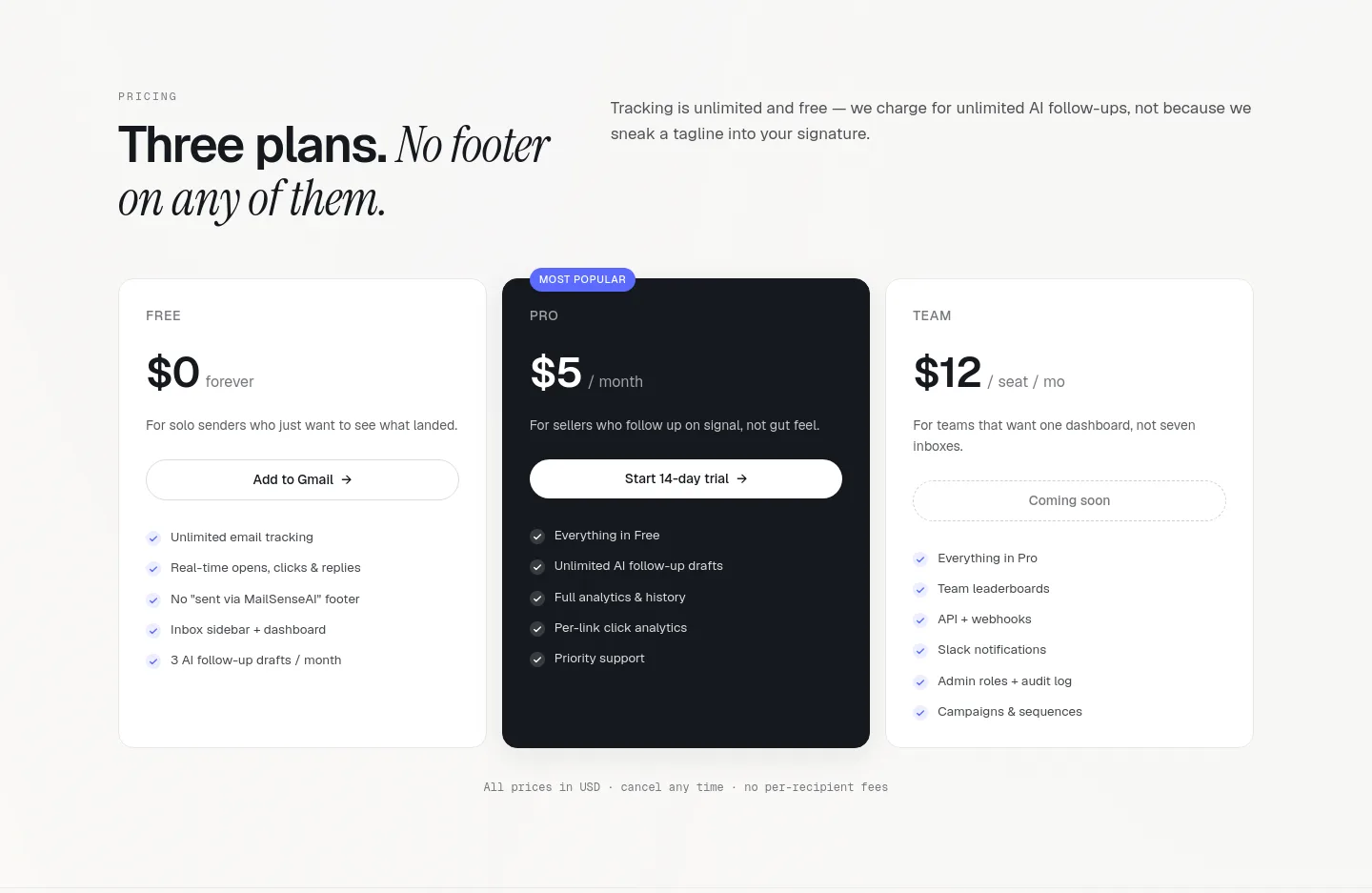 mailsenseai.com — Pricing