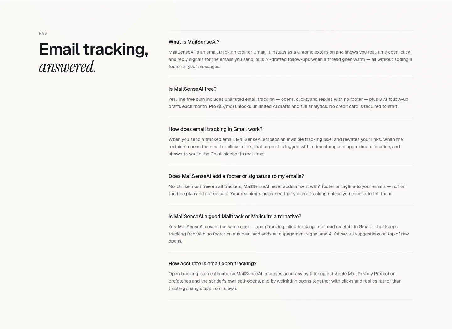mailsenseai.com — FAQ