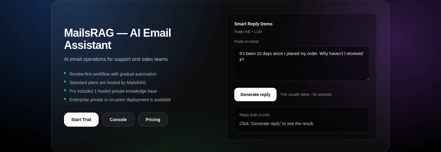 mailsrag.com Hero section
