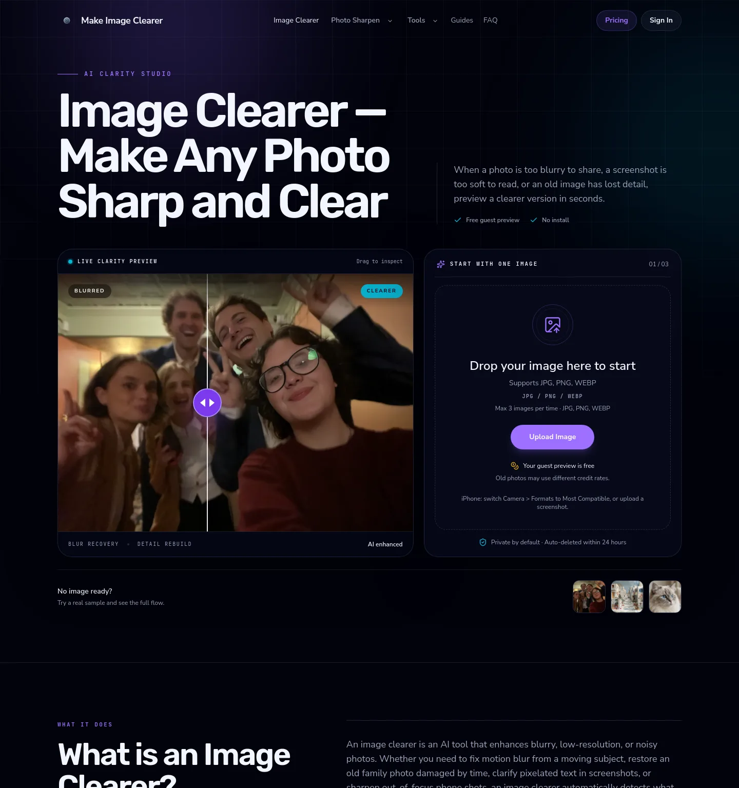 makeimageclearer.com — a measured funnel