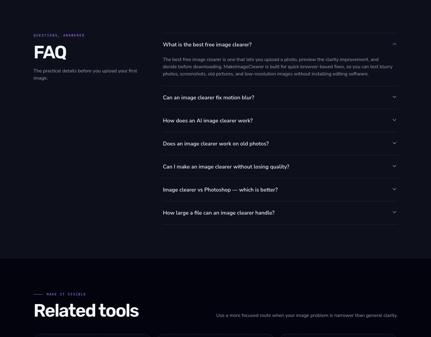 makeimageclearer.com FAQ section