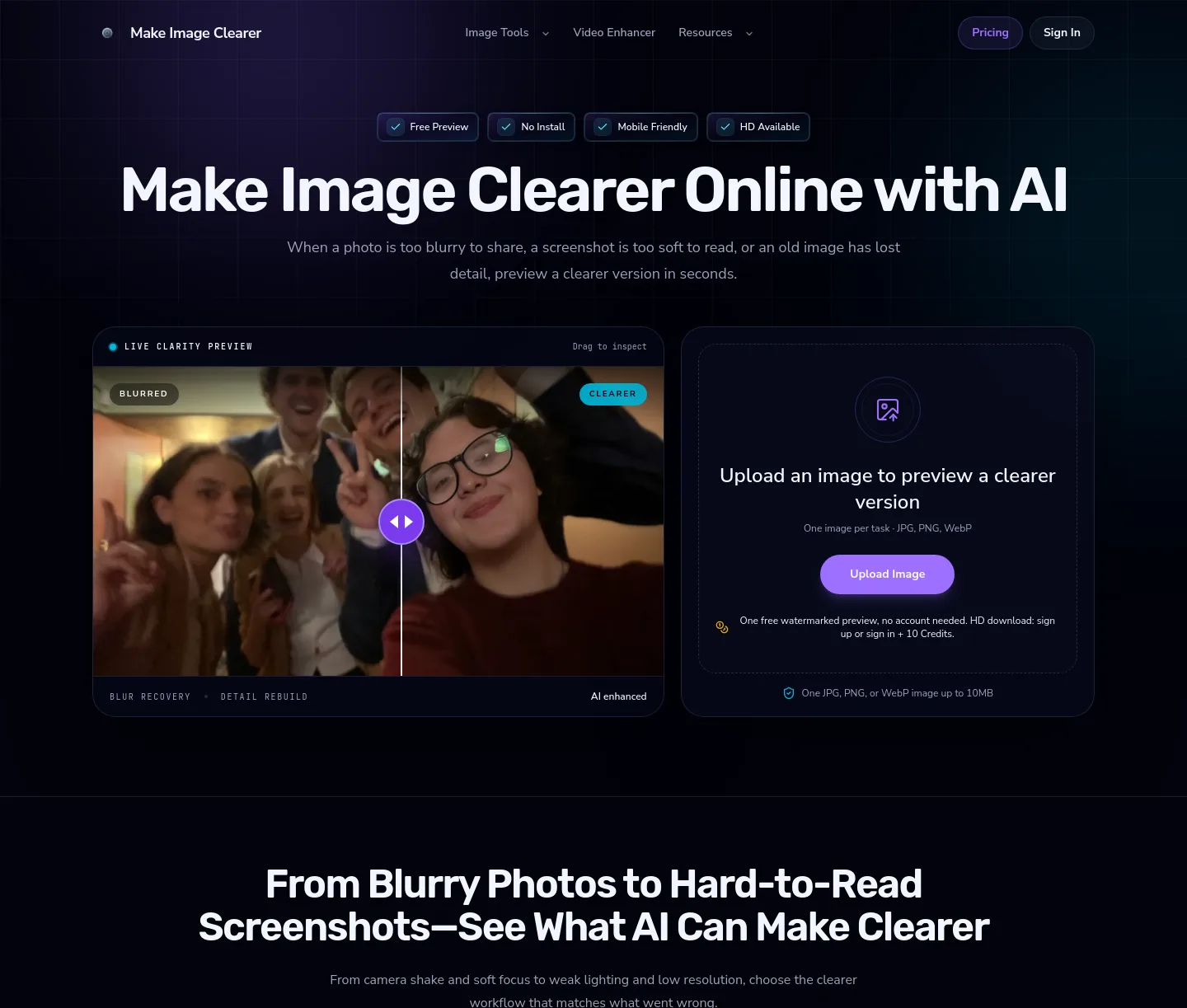 makeimageclearer.com — Hero