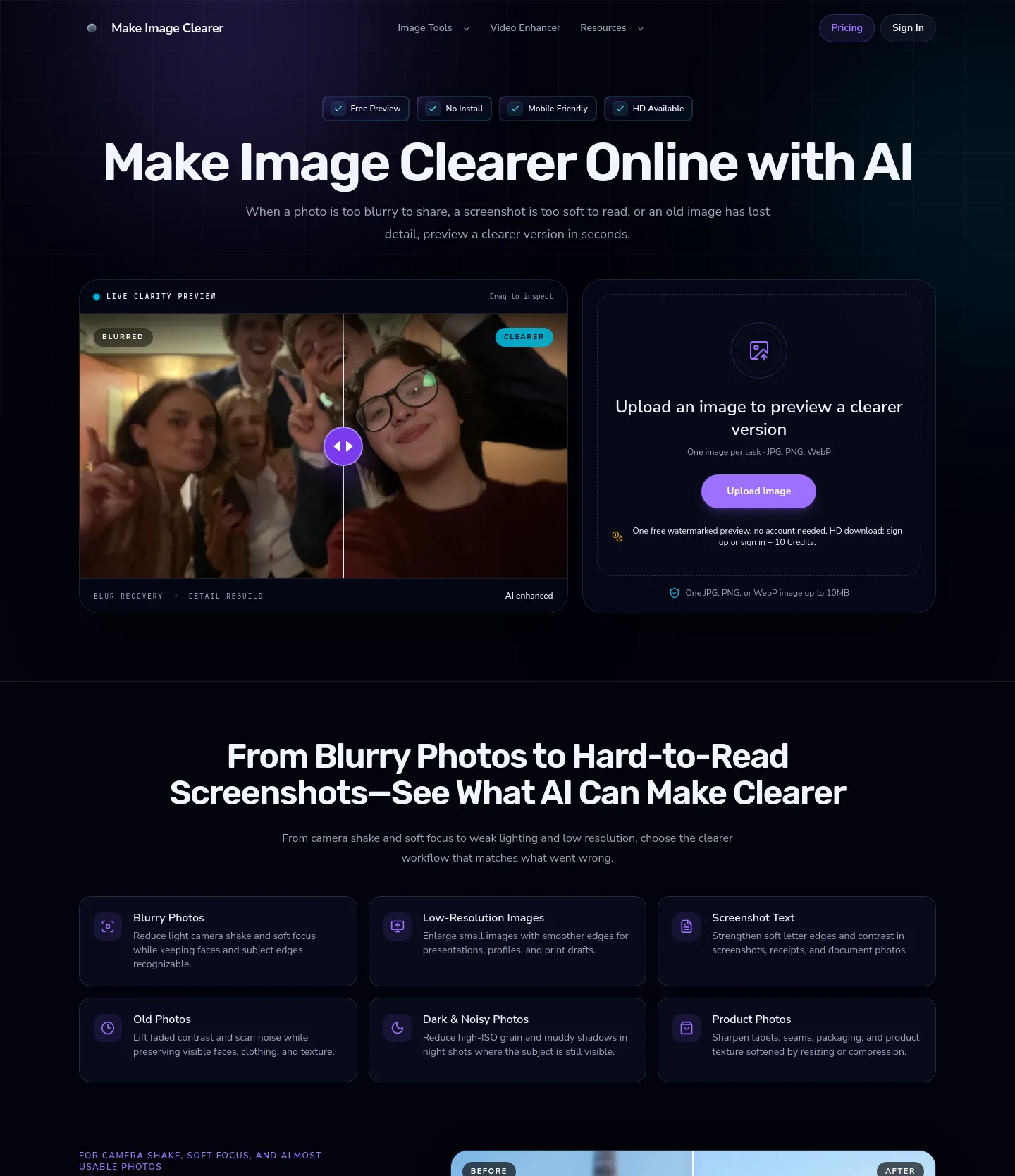 makeimageclearer.com — a measured funnel
