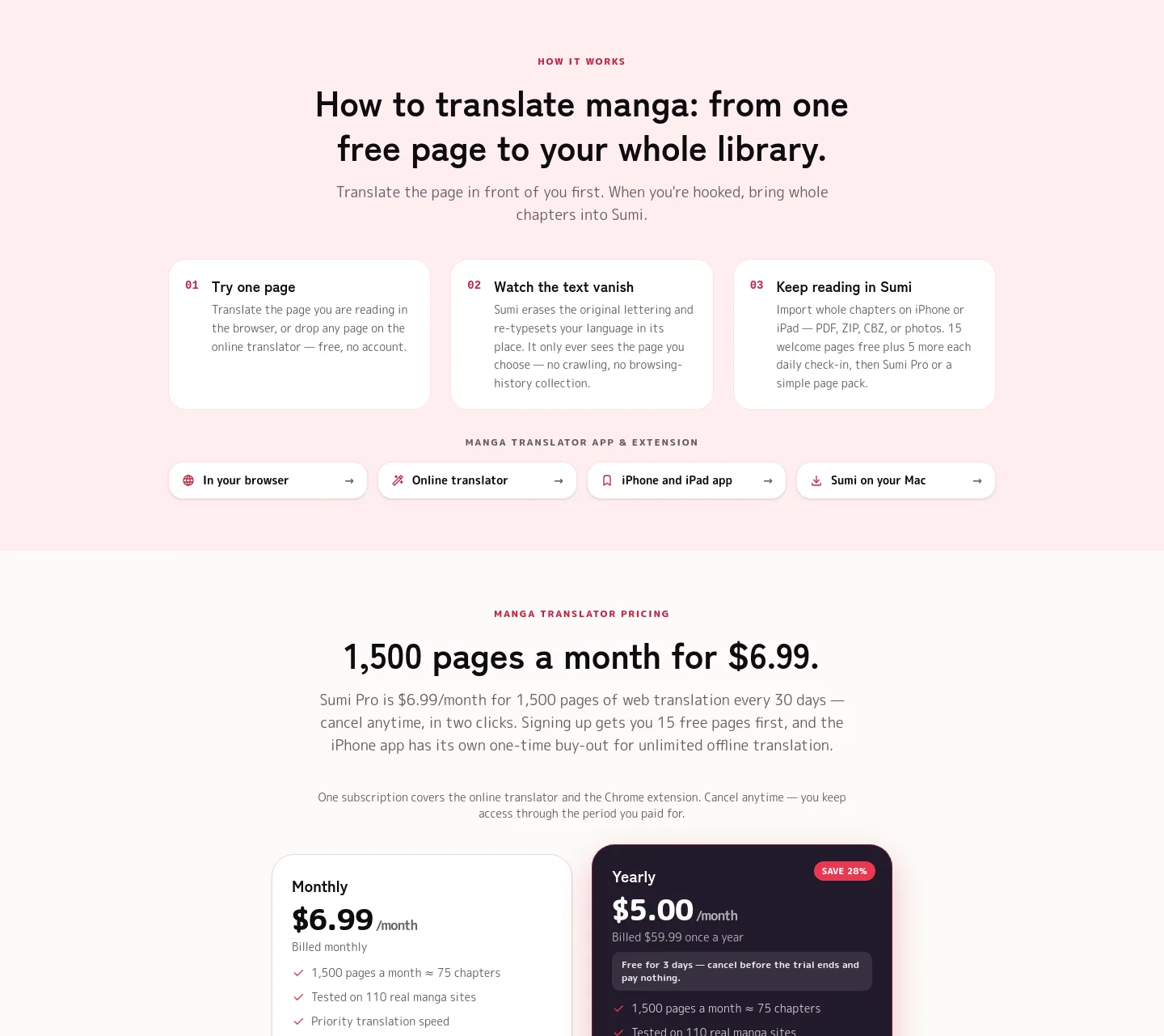 mangasumi.com Features section
