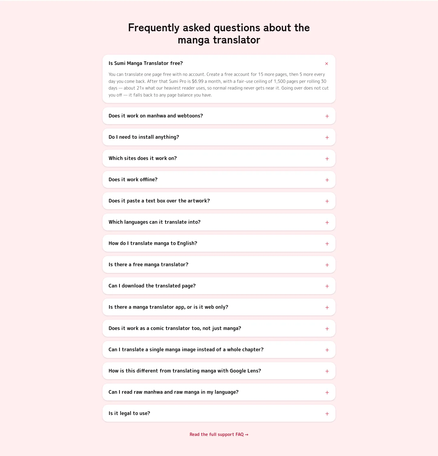 mangasumi.com FAQ section