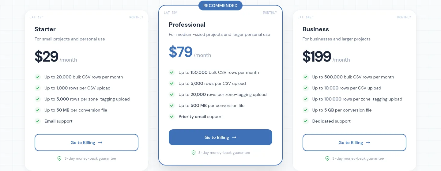mapgo.io Pricing section