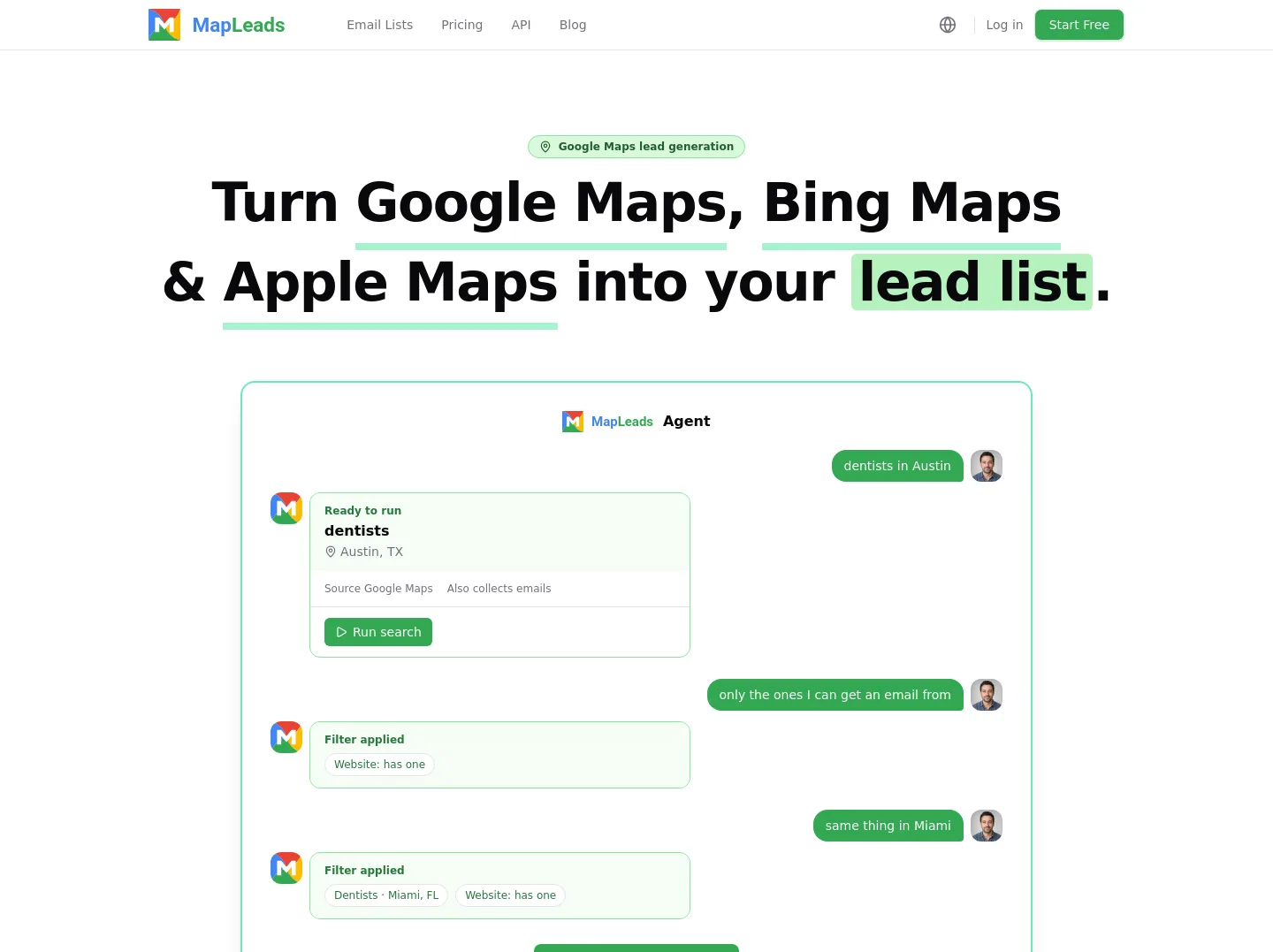 mapleads.ai — a measured funnel