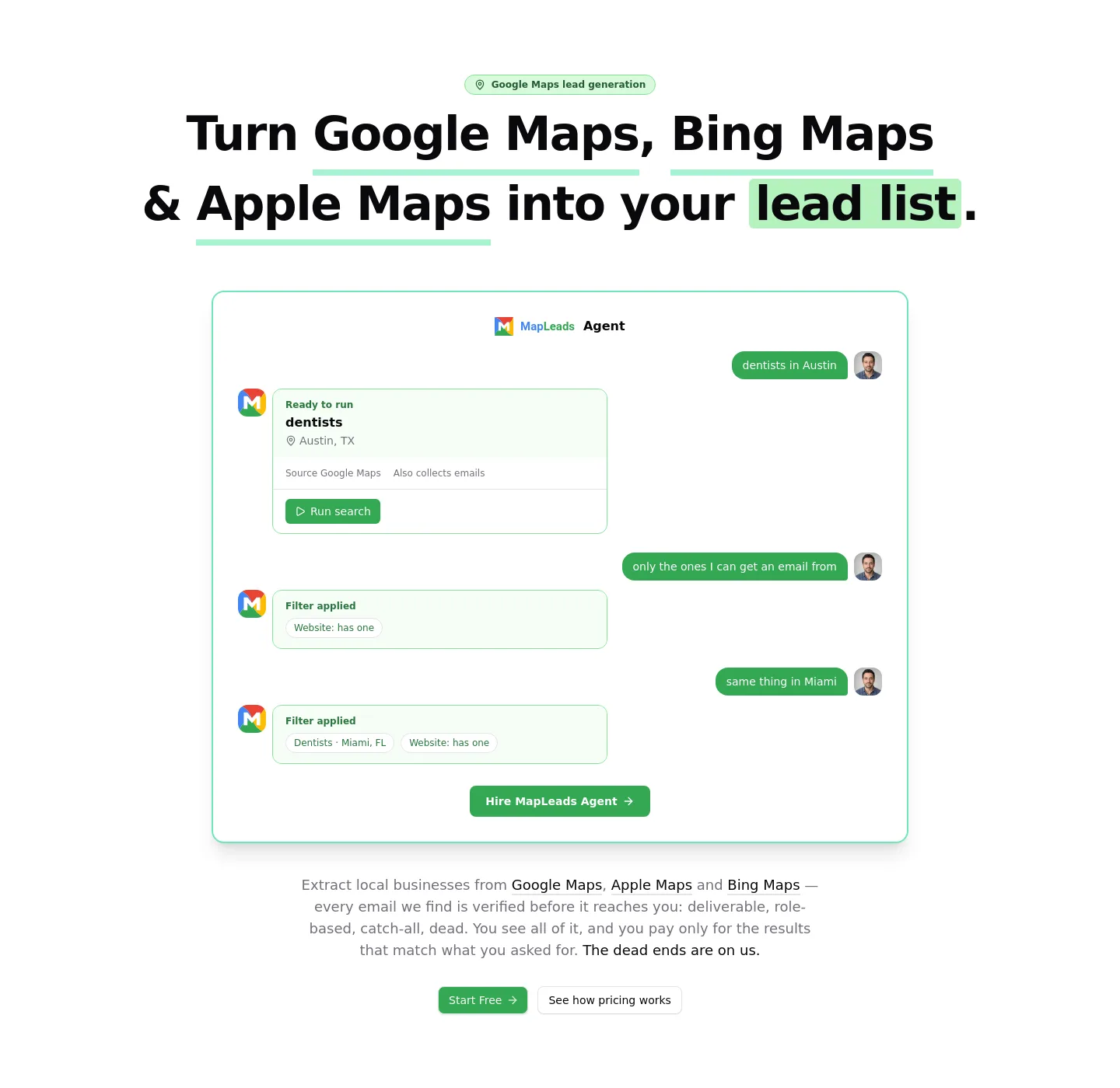 mapleads.ai — a real Hero section