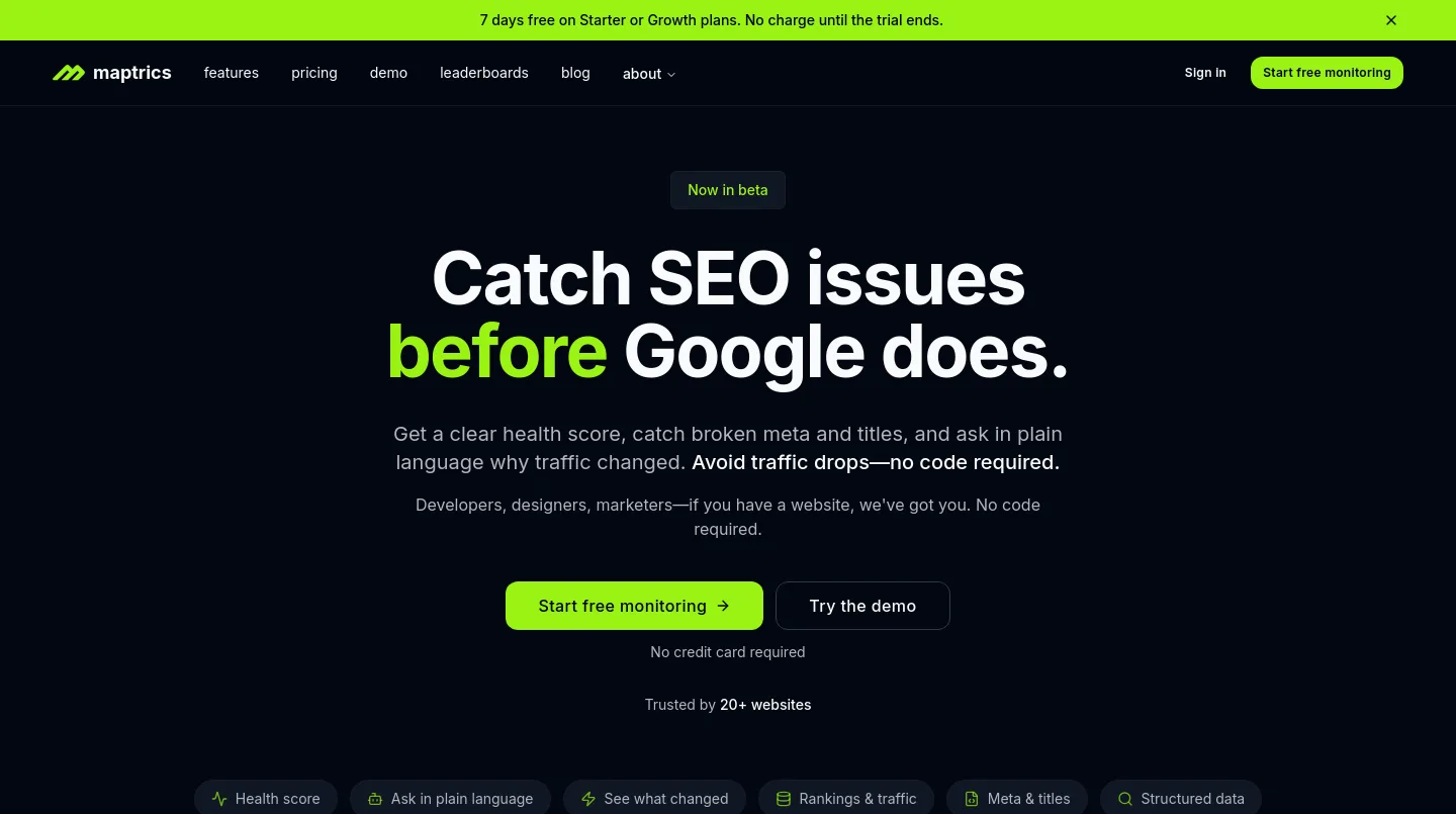 maptrics.io — a real The Trust Wall page