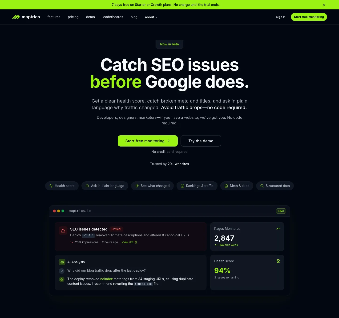 maptrics.io Hero section