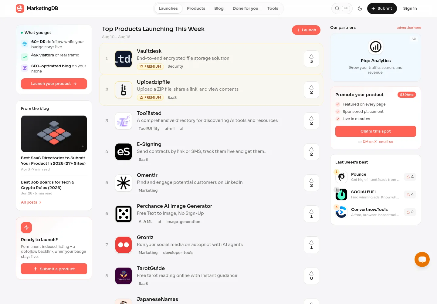 marketingdb.live — a measured funnel