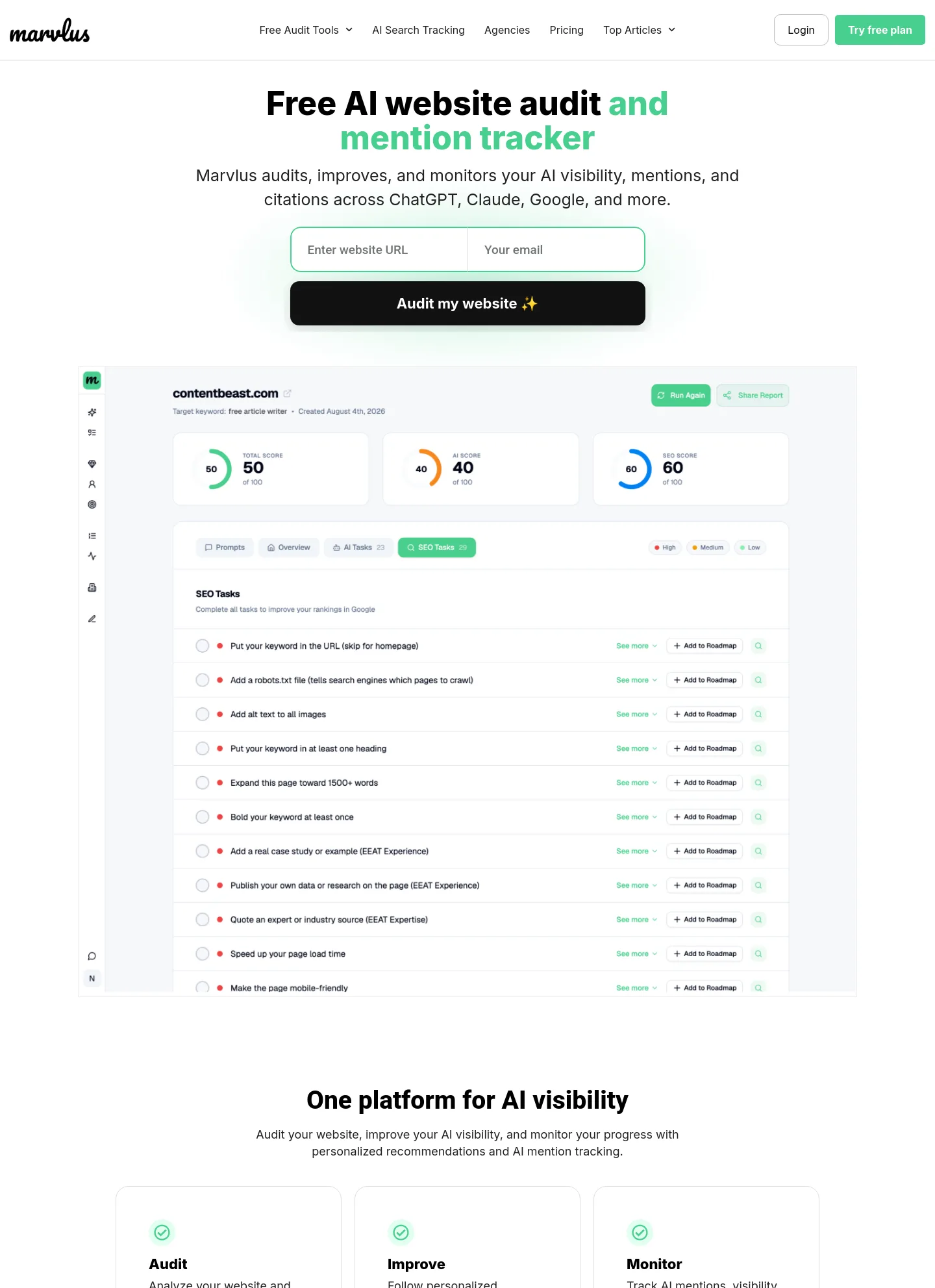 marvlus.ai — a measured funnel