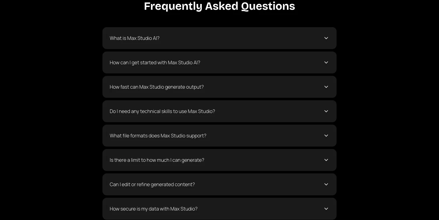 maxstudio.ai — a real FAQ section