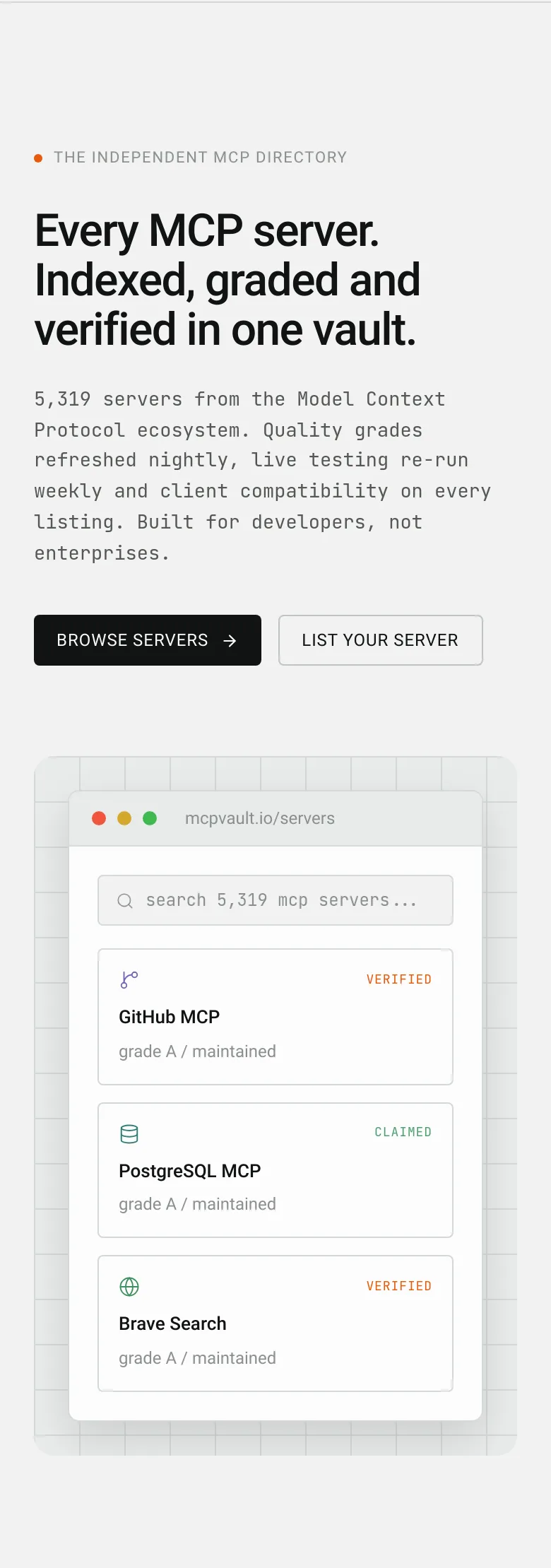 mcpvault.io Hero section