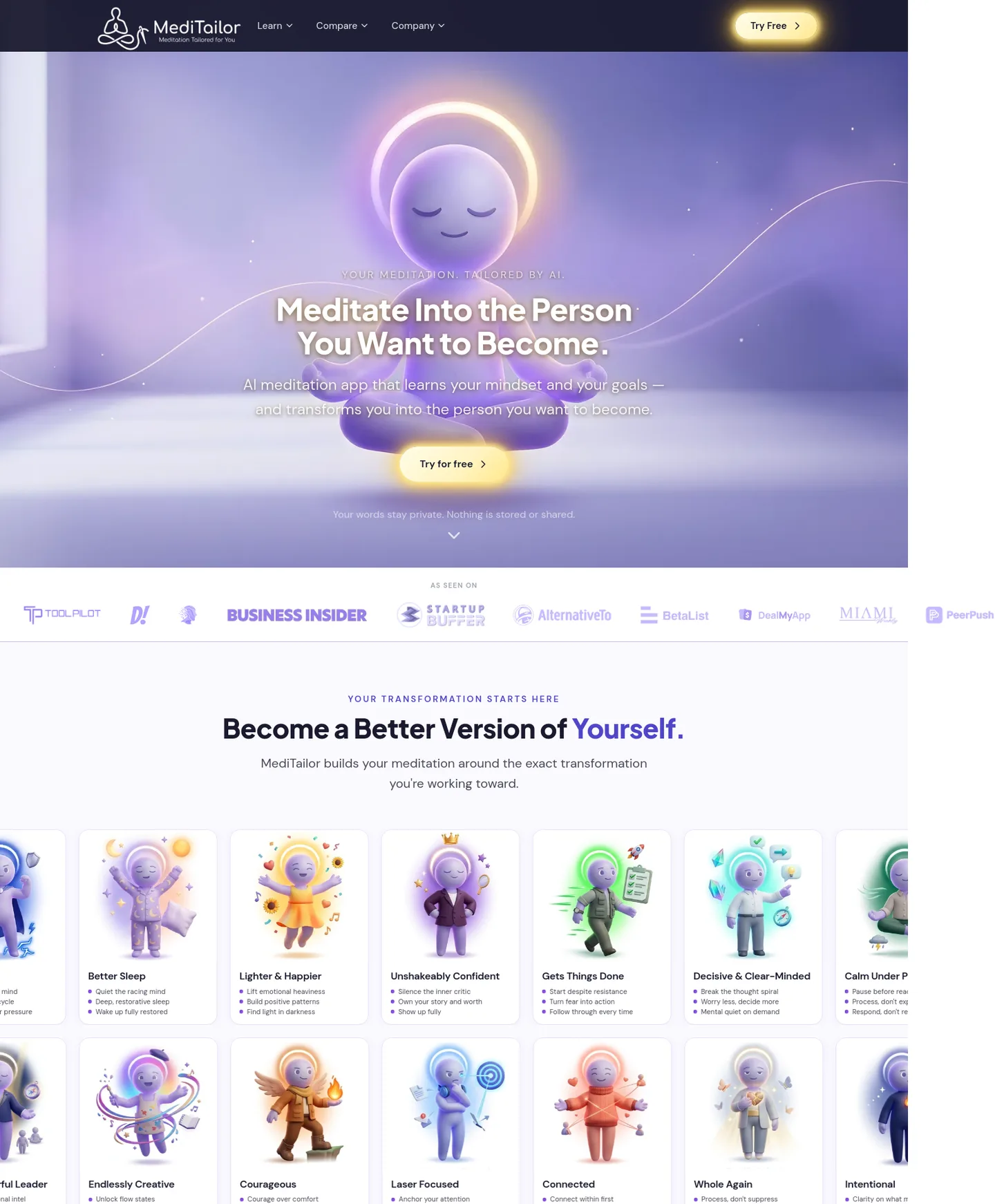 meditailor.app — a measured funnel