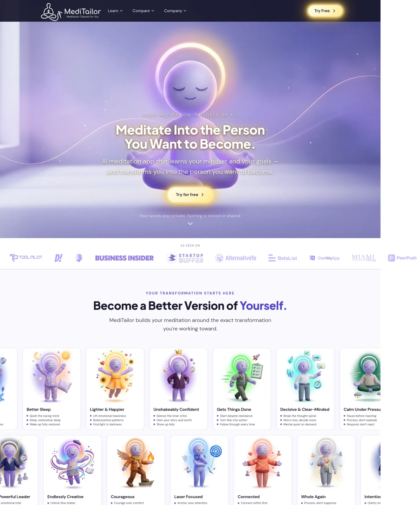 meditailor.app — a measured funnel