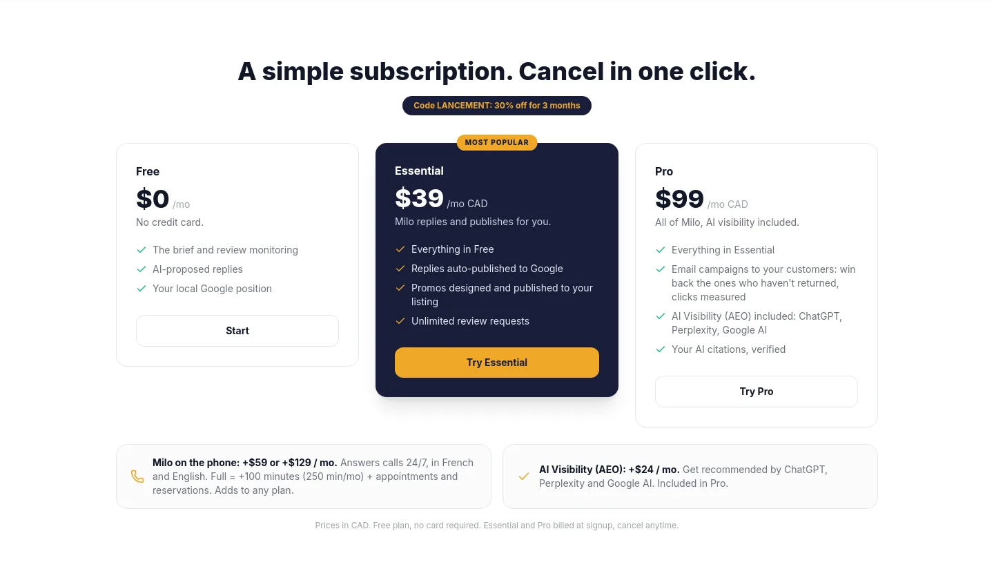 meerkly.ca — a real Pricing section