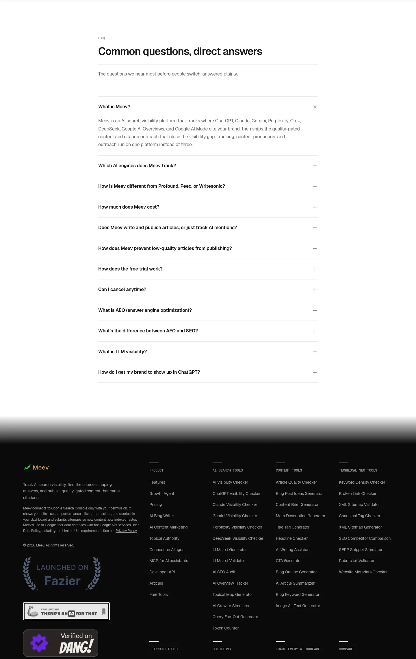 meev.ai FAQ section