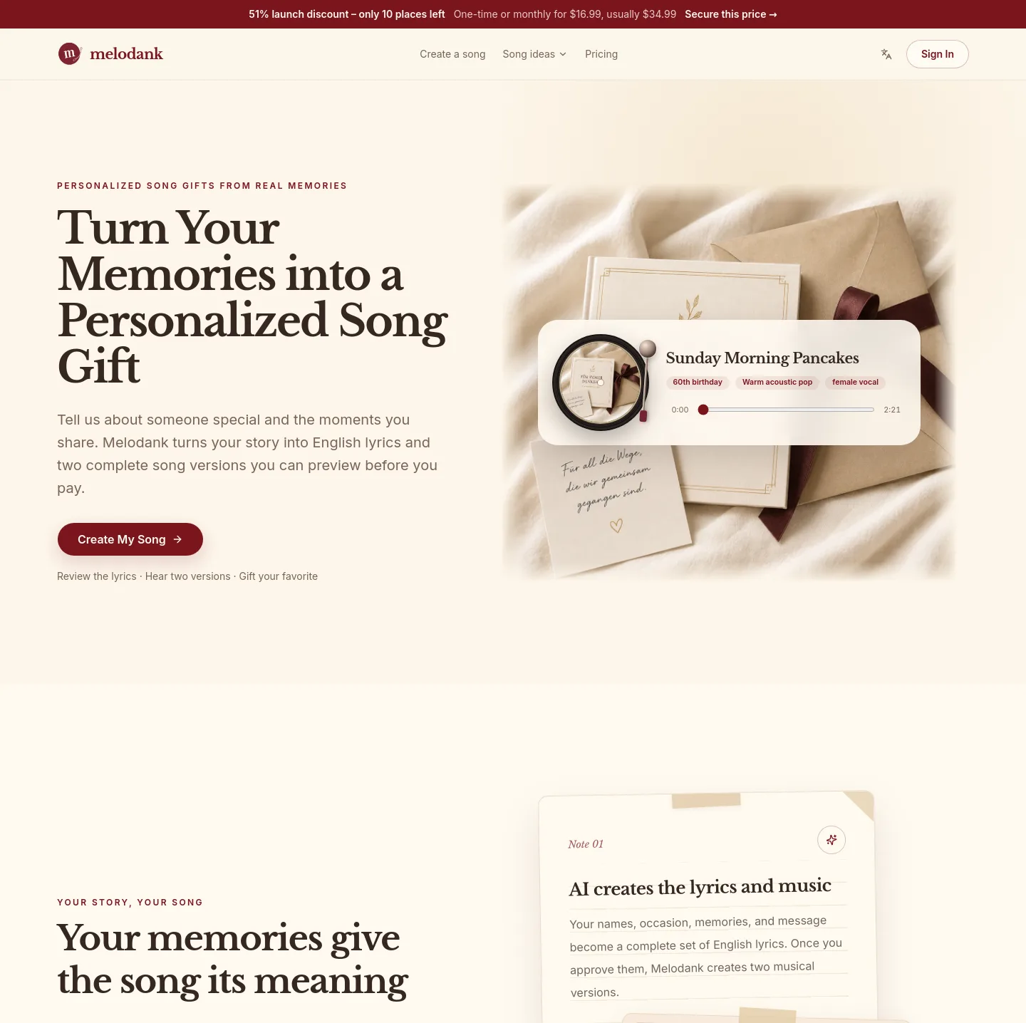 melodank.com — a measured funnel