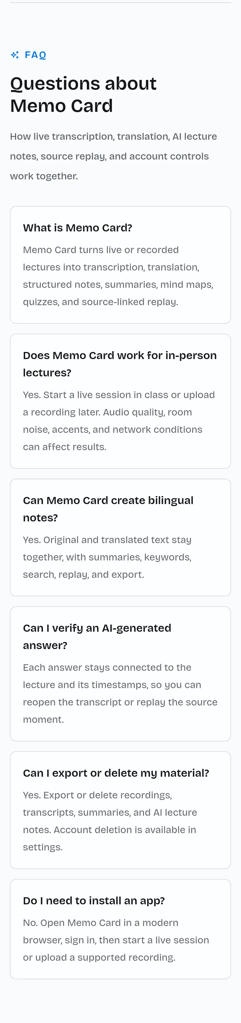 memocard.com — FAQ