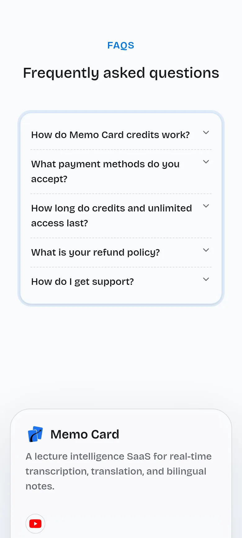 memocard.com FAQ section