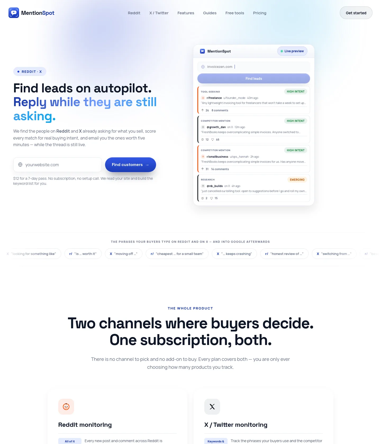 mentionspot.com — a measured funnel