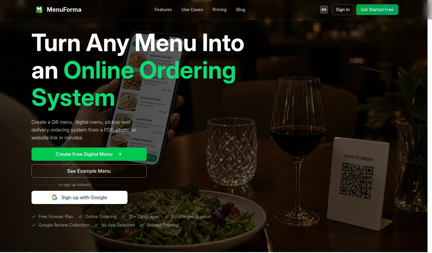 menuforma.com — a real Hero section
