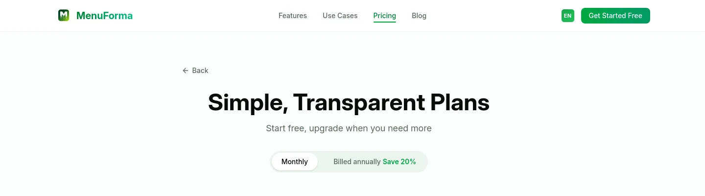 menuforma.com Hero section