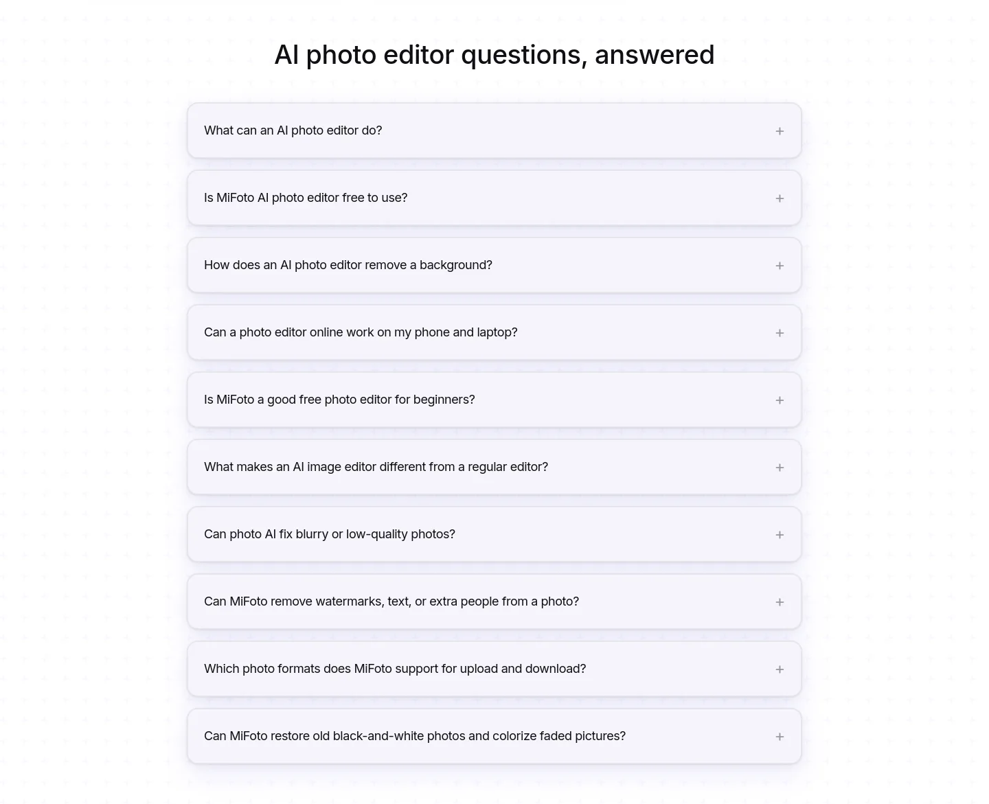 mifoto.ai FAQ section