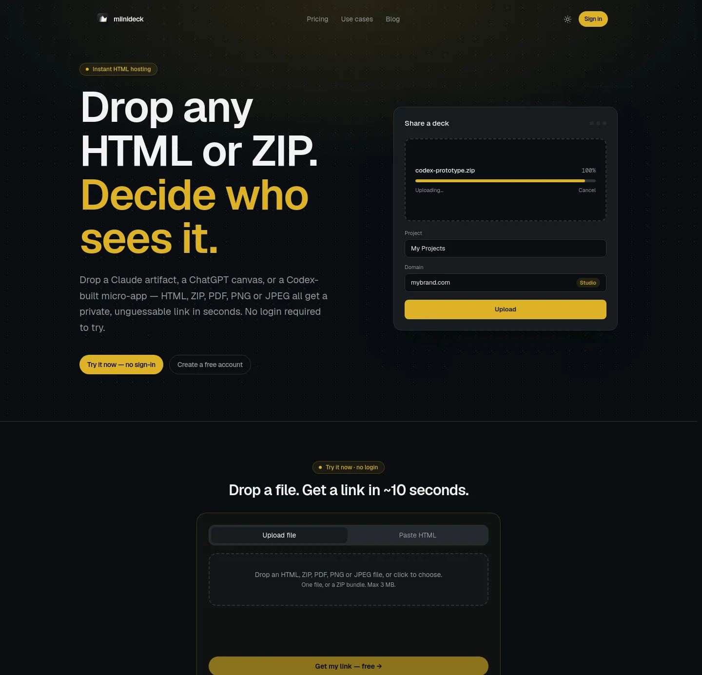 miinideck.com — a measured funnel