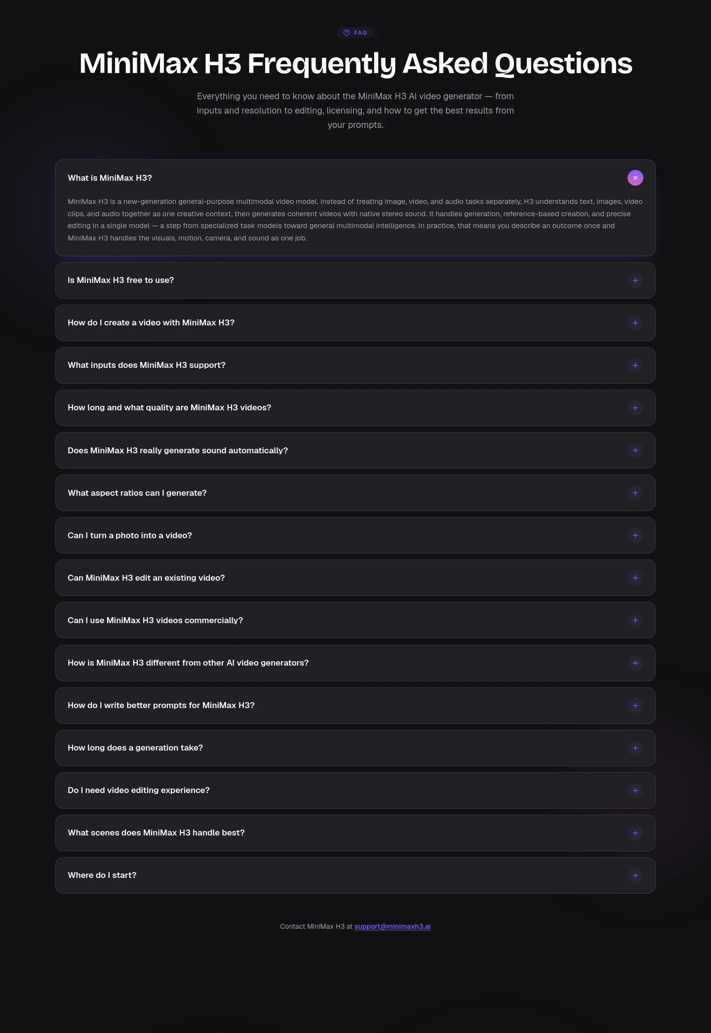 minimaxh3.ai — a real FAQ section
