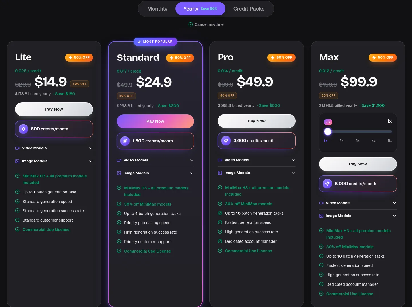 minimaxh3.ai Pricing section