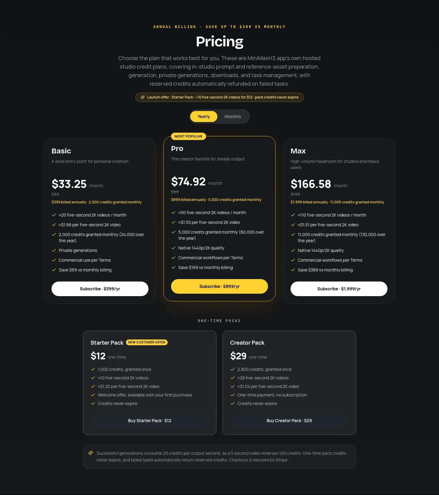 minimaxh3.app — Pricing