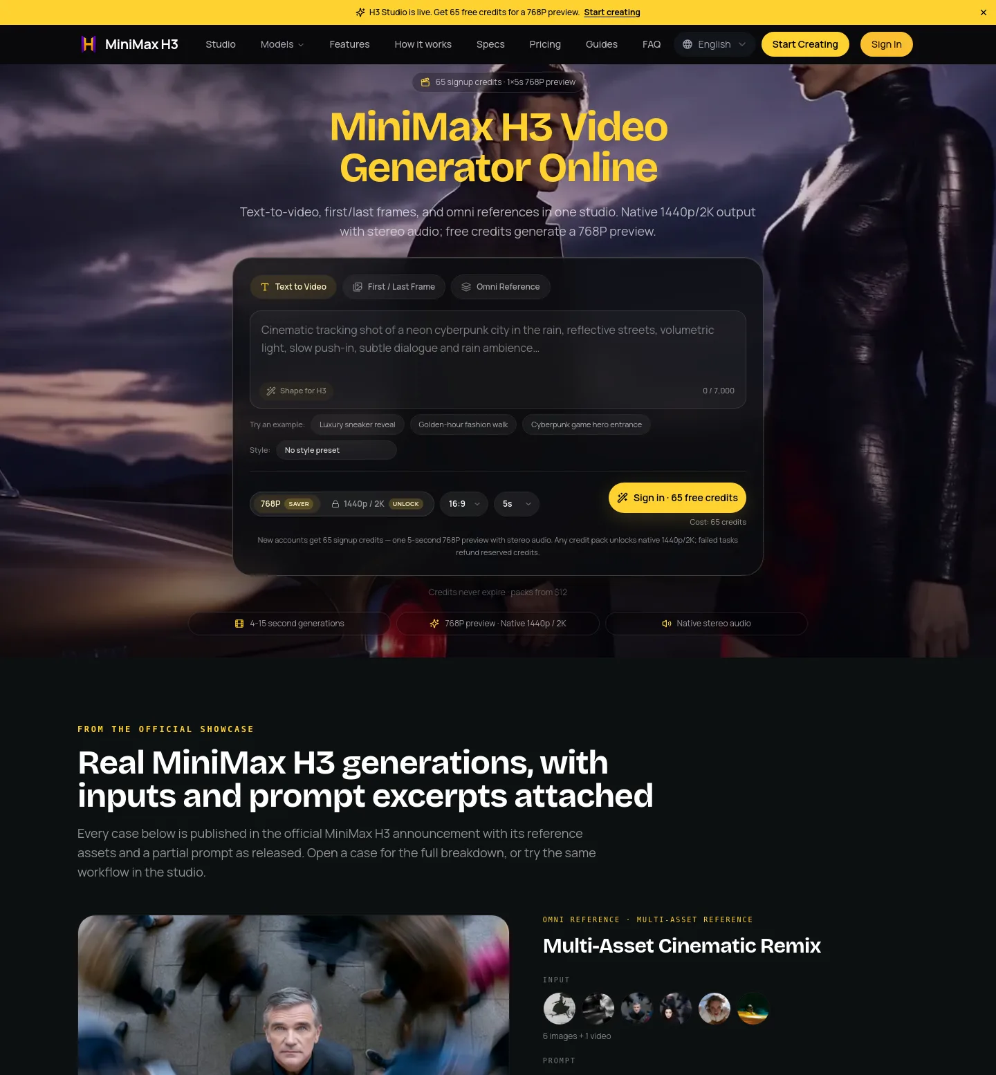 minimaxh3.app — a real Hero section