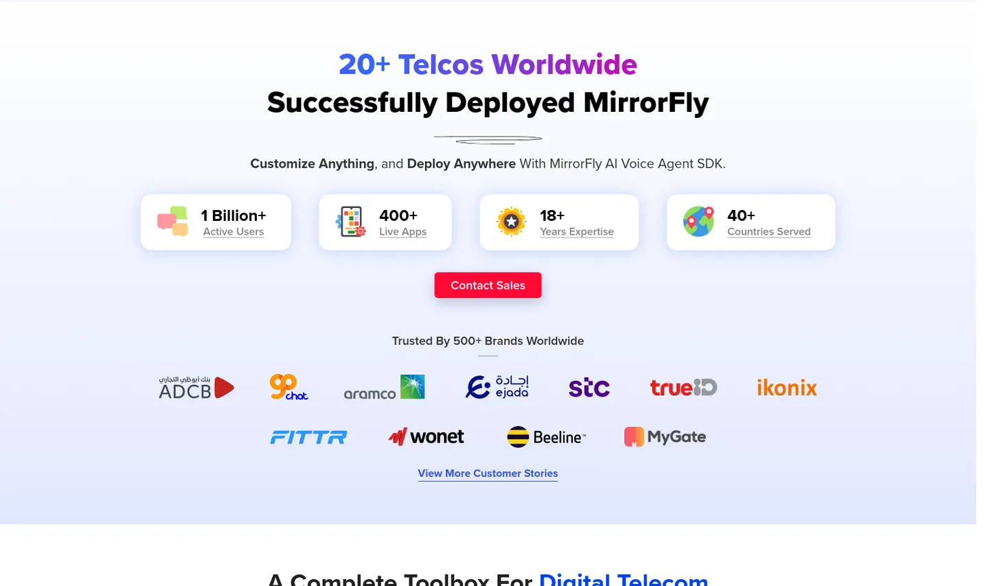 mirrorfly.com — a real Logo Wall section